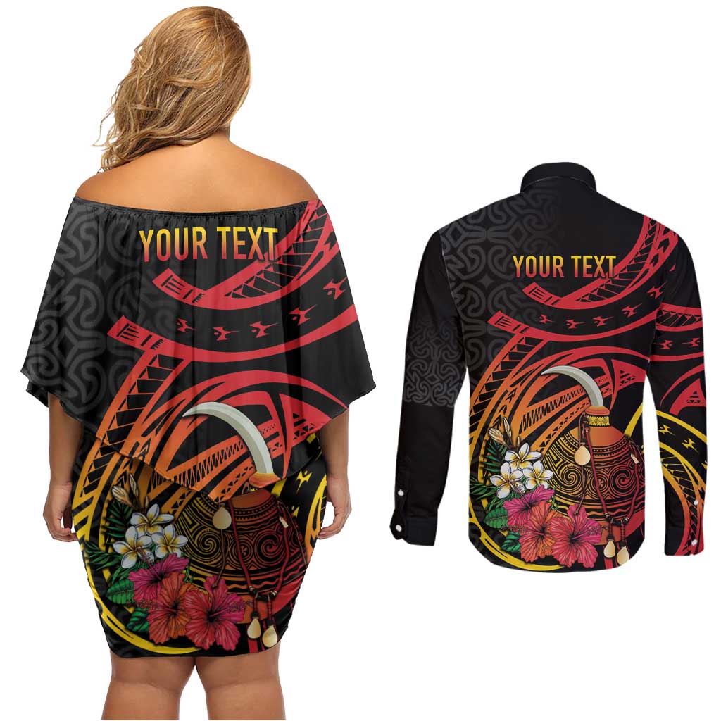 Personalized Milne Bay Couples Matching Off Shoulder Short Dress and Long Sleeve Button Shirt PNG Lime Pot with Oro Tapa
