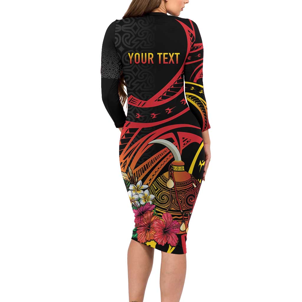 Personalized Milne Bay Family Matching Long Sleeve Bodycon Dress and Hawaiian Shirt PNG Lime Pot with Oro Tapa LT7 - Polynesian Pride