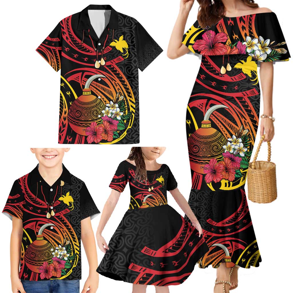 Personalized Milne Bay Family Matching Mermaid Dress and Hawaiian Shirt PNG Lime Pot with Oro Tapa LT7 - Polynesian Pride