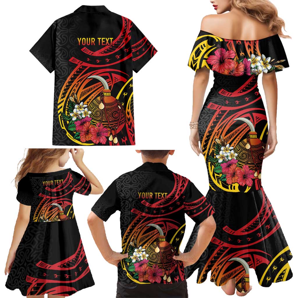 Personalized Milne Bay Family Matching Mermaid Dress and Hawaiian Shirt PNG Lime Pot with Oro Tapa LT7 - Polynesian Pride