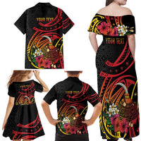 Personalized Milne Bay Family Matching Off Shoulder Maxi Dress and Hawaiian Shirt PNG Lime Pot with Oro Tapa LT7 - Polynesian Pride