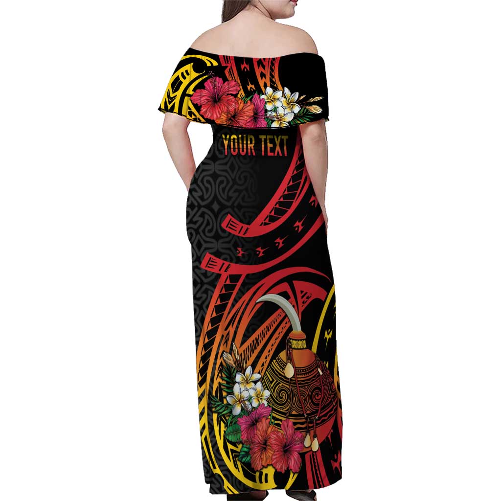Personalized Milne Bay Family Matching Off Shoulder Maxi Dress and Hawaiian Shirt PNG Lime Pot with Oro Tapa LT7 - Polynesian Pride