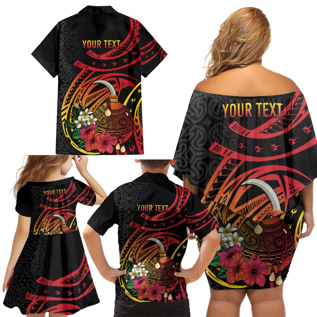 Personalized Milne Bay Family Matching Off Shoulder Short Dress and Hawaiian Shirt PNG Lime Pot with Oro Tapa LT7 - Polynesian Pride