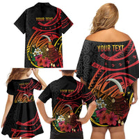 Personalized Milne Bay Family Matching Off Shoulder Short Dress and Hawaiian Shirt PNG Lime Pot with Oro Tapa LT7 - Polynesian Pride