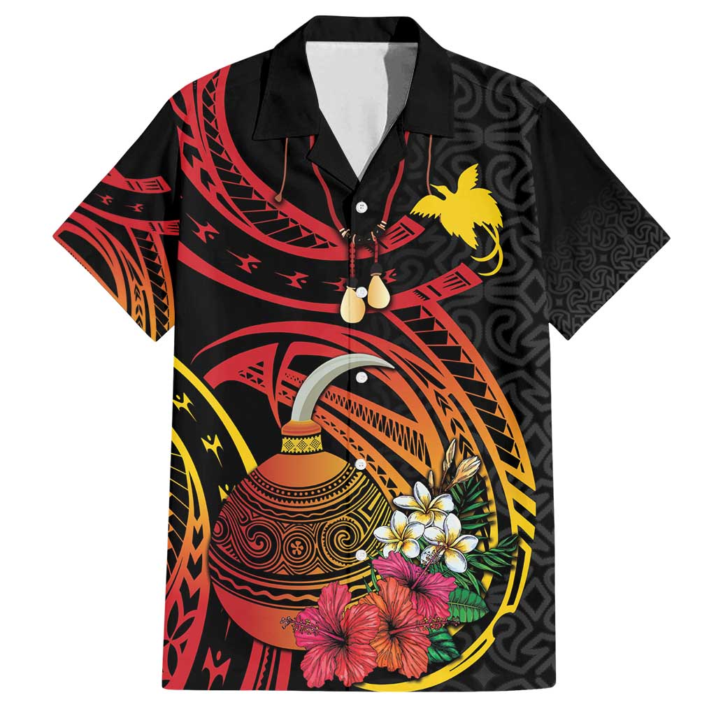 Personalized Milne Bay Family Matching Off Shoulder Short Dress and Hawaiian Shirt PNG Lime Pot with Oro Tapa LT7 Dad's Shirt - Short Sleeve Black - Polynesian Pride