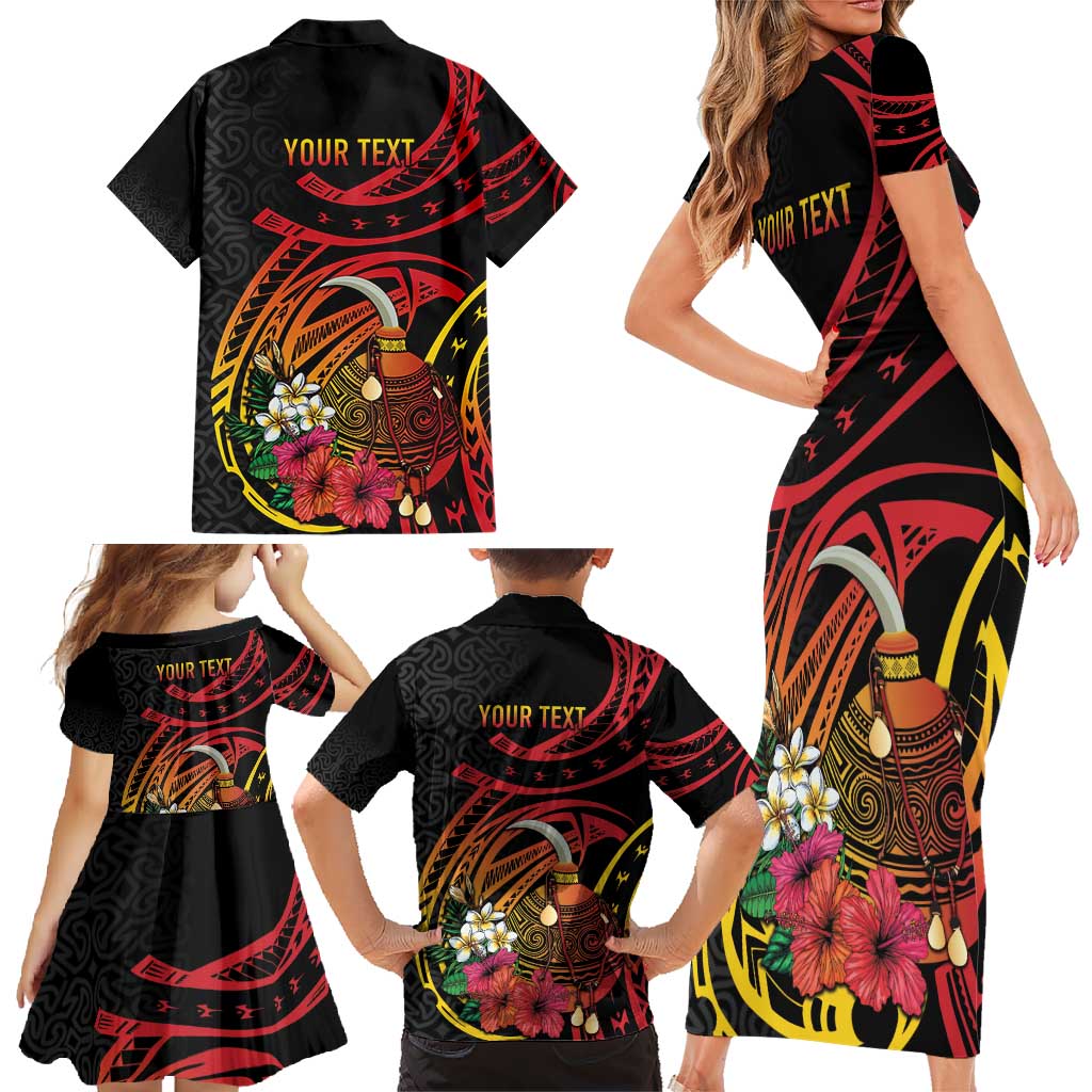 Personalized Milne Bay Family Matching Short Sleeve Bodycon Dress and Hawaiian Shirt PNG Lime Pot with Oro Tapa LT7 - Polynesian Pride