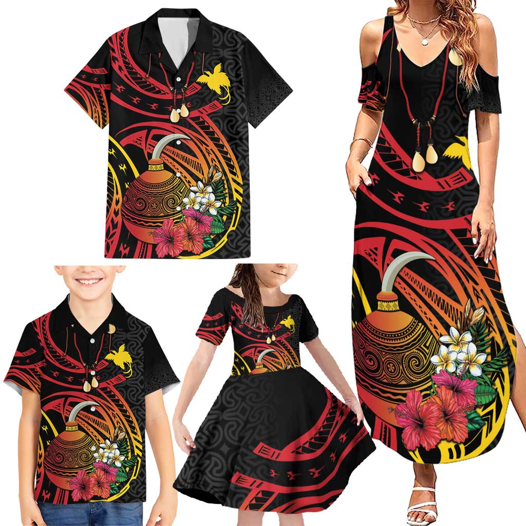 Personalized Milne Bay Family Matching Summer Maxi Dress and Hawaiian Shirt PNG Lime Pot with Oro Tapa LT7 - Polynesian Pride