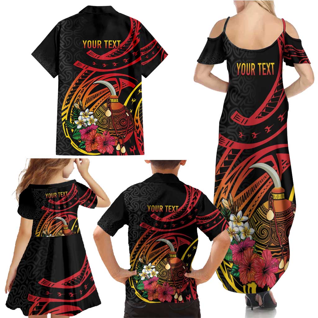 Personalized Milne Bay Family Matching Summer Maxi Dress and Hawaiian Shirt PNG Lime Pot with Oro Tapa LT7 - Polynesian Pride