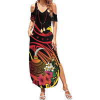 Personalized Milne Bay Family Matching Summer Maxi Dress and Hawaiian Shirt PNG Lime Pot with Oro Tapa LT7 Mom's Dress Black - Polynesian Pride