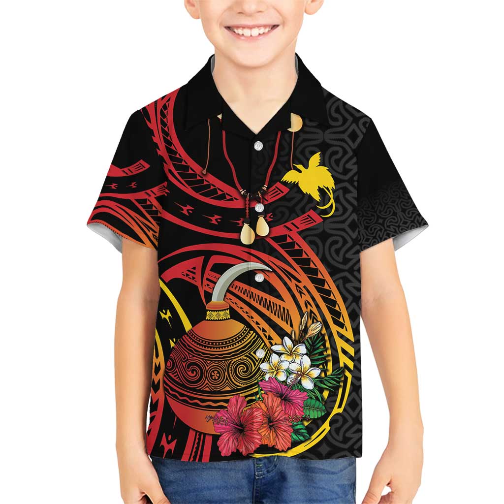 Personalized Milne Bay Family Matching Summer Maxi Dress and Hawaiian Shirt PNG Lime Pot with Oro Tapa LT7 Son's Shirt Black - Polynesian Pride