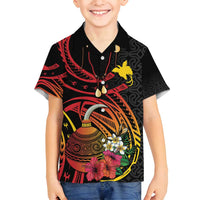 Personalized Milne Bay Family Matching Summer Maxi Dress and Hawaiian Shirt PNG Lime Pot with Oro Tapa LT7 Son's Shirt Black - Polynesian Pride