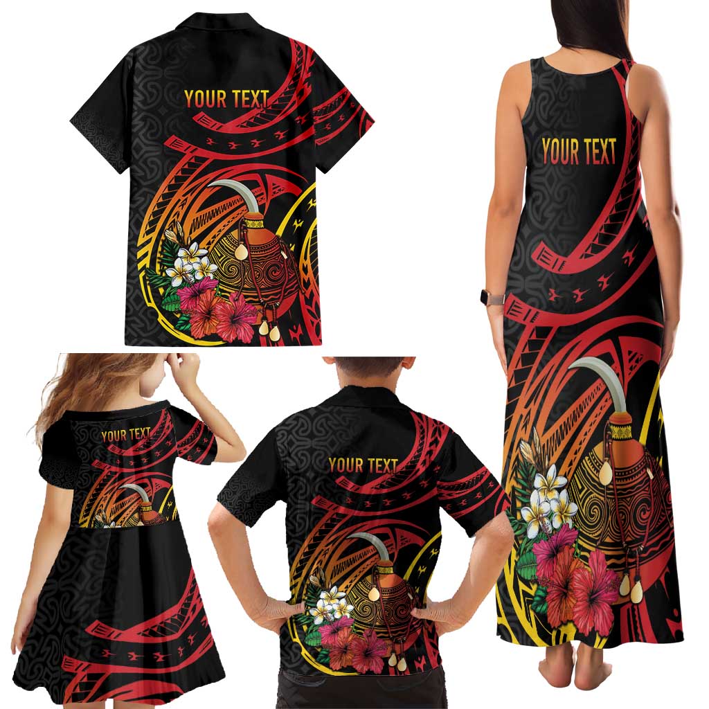 Personalized Milne Bay Family Matching Tank Maxi Dress and Hawaiian Shirt PNG Lime Pot with Oro Tapa LT7 - Polynesian Pride