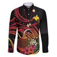 Personalized Milne Bay Family Matching Tank Maxi Dress and Hawaiian Shirt PNG Lime Pot with Oro Tapa LT7 Dad's Shirt - Long Sleeve Black - Polynesian Pride