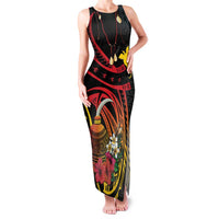 Personalized Milne Bay Family Matching Tank Maxi Dress and Hawaiian Shirt PNG Lime Pot with Oro Tapa LT7 Mom's Dress Black - Polynesian Pride