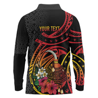 Personalized Milne Bay Long Sleeve Polo Shirt PNG Lime Pot with Oro Tapa