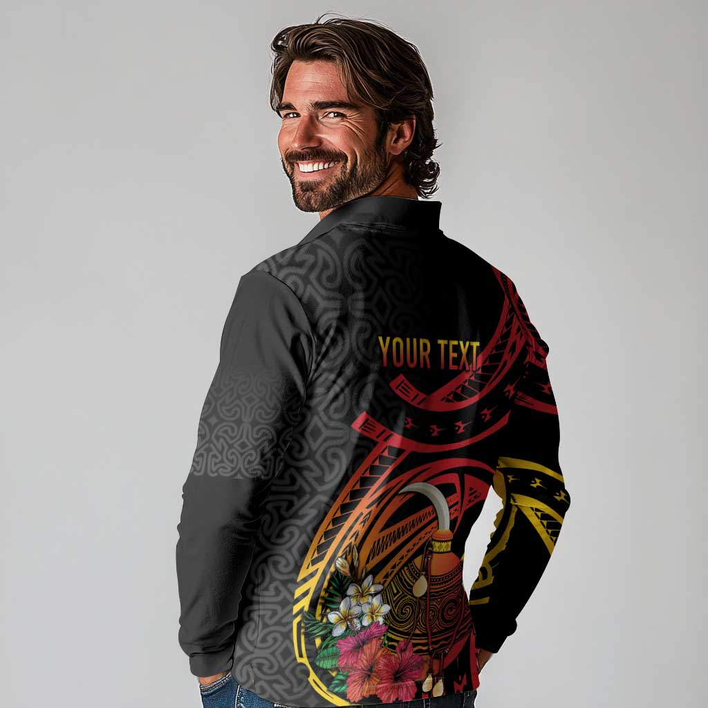 Personalized Milne Bay Long Sleeve Polo Shirt PNG Lime Pot with Oro Tapa