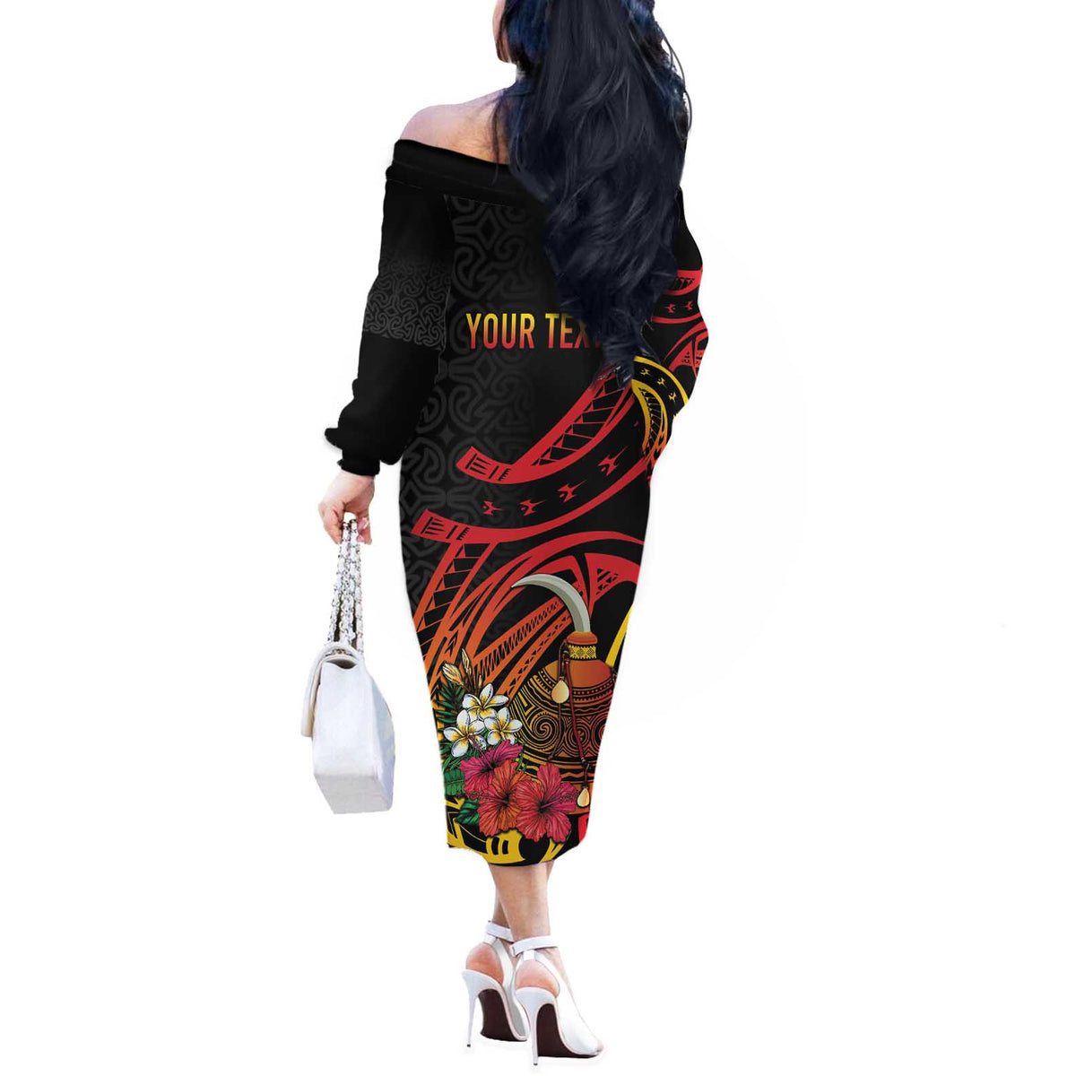 Personalized Milne Bay Off The Shoulder Long Sleeve Dress PNG Lime Pot with Oro Tapa