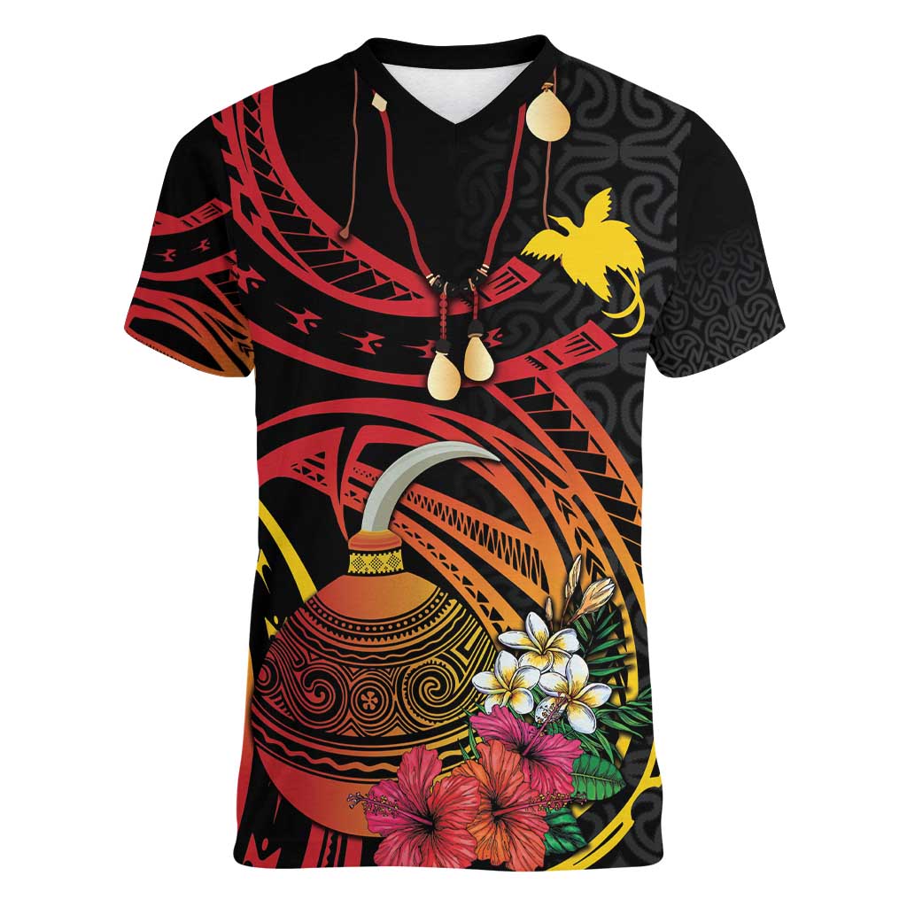 Personalized Milne Bay Women V-Neck T-Shirt PNG Lime Pot with Oro Tapa
