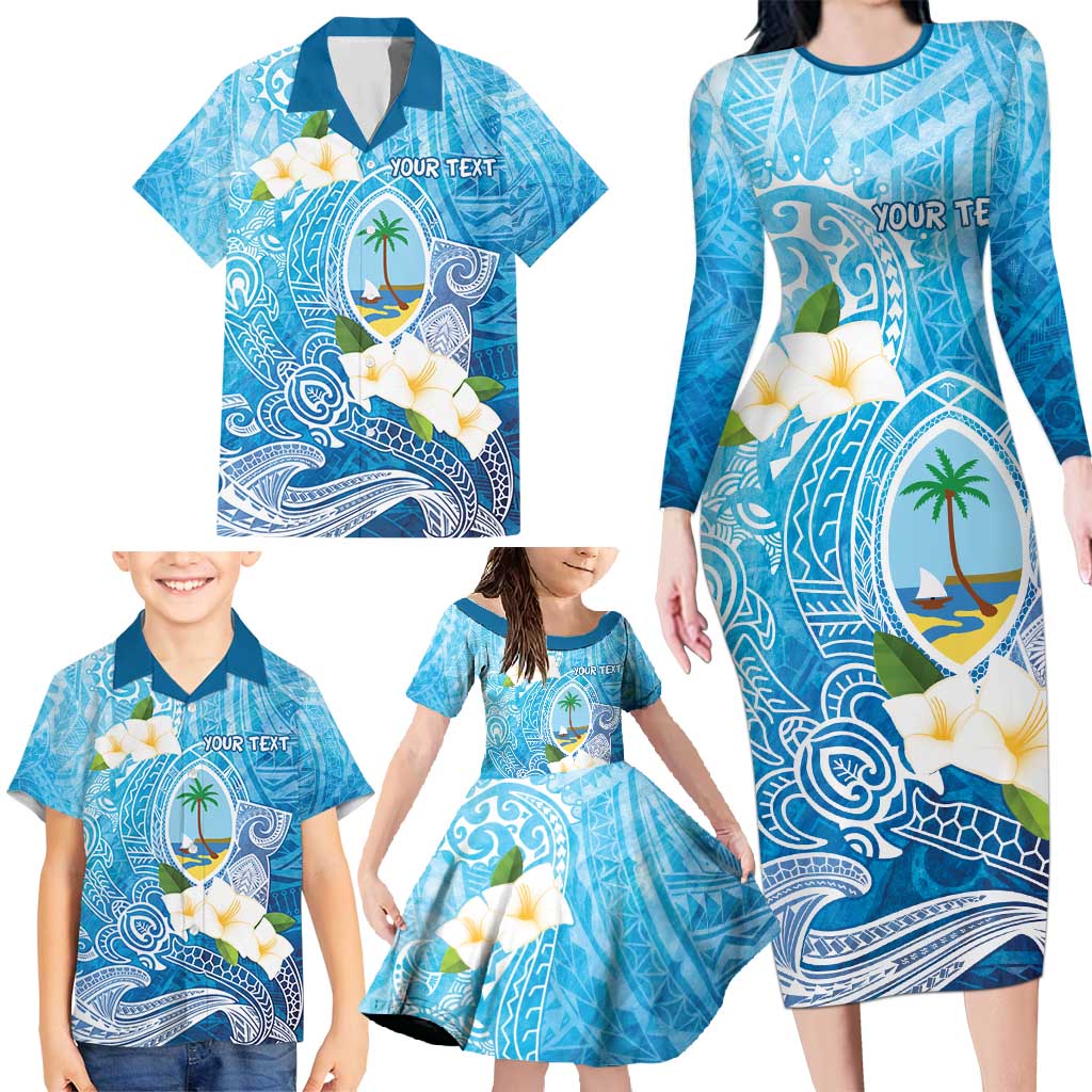 Hafa Adai Guam Chamorro Personalized Family Matching Long Sleeve Bodycon Dress and Hawaiian Shirt Ocean Blue Latte Stone with Guasali LT7 - Polynesian Pride