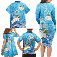 Hafa Adai Guam Chamorro Personalized Family Matching Long Sleeve Bodycon Dress and Hawaiian Shirt Ocean Blue Latte Stone with Guasali LT7 - Polynesian Pride
