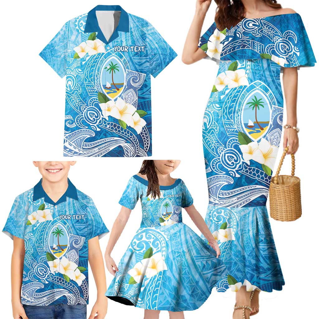 Hafa Adai Guam Chamorro Personalized Family Matching Mermaid Dress and Hawaiian Shirt Ocean Blue Latte Stone with Guasali - Polynesian Pride