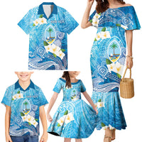 Hafa Adai Guam Chamorro Personalized Family Matching Mermaid Dress and Hawaiian Shirt Ocean Blue Latte Stone with Guasali LT7 - Polynesian Pride