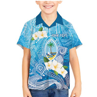 Hafa Adai Guam Chamorro Personalized Family Matching Mermaid Dress and Hawaiian Shirt Ocean Blue Latte Stone with Guasali LT7 Son's Shirt Ocean Blue - Polynesian Pride