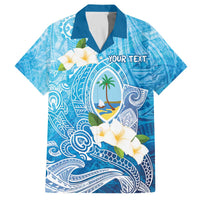 Hafa Adai Guam Chamorro Personalized Family Matching Off The Shoulder Long Sleeve Dress and Hawaiian Shirt Ocean Blue Latte Stone with Guasali LT7 Dad's Shirt - Short Sleeve Ocean Blue - Polynesian Pride