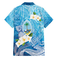 Hafa Adai Guam Chamorro Personalized Family Matching Off Shoulder Short Dress and Hawaiian Shirt Ocean Blue Latte Stone with Guasali - Polynesian Pride