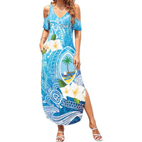 Hafa Adai Guam Chamorro Personalized Family Matching Summer Maxi Dress and Hawaiian Shirt Ocean Blue Latte Stone with Guasali - Polynesian Pride