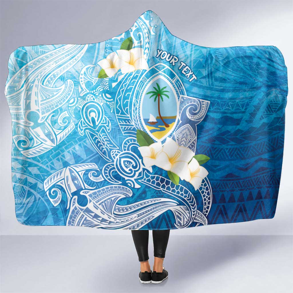 Hafa Adai Guam Chamorro Personalized Hooded Blanket Ocean Blue Latte Stone with Guasali - Polynesian Pride