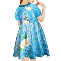 Hafa Adai Guam Chamorro Personalized Kid Short Sleeve Dress Ocean Blue Latte Stone with Guasali - Polynesian Pride