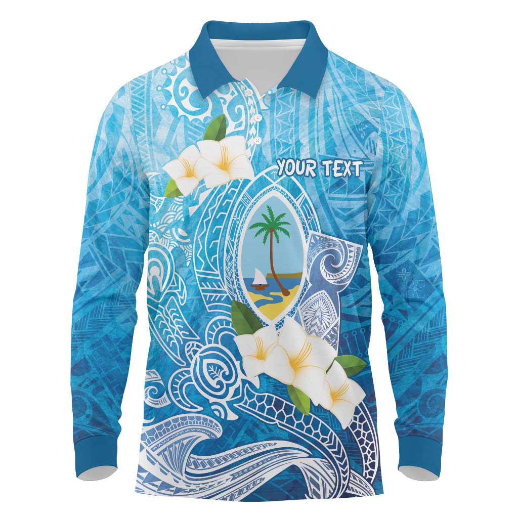 Hafa Adai Guam Chamorro Personalized Long Sleeve Polo Shirt Ocean Blue Latte Stone with Guasali - Polynesian Pride