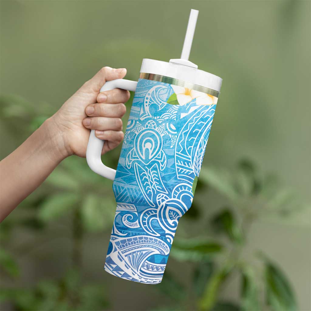 Hafa Adai Guam Chamorro Personalized Tumbler With Handle Ocean Blue Latte Stone with Guasali - Polynesian Pride