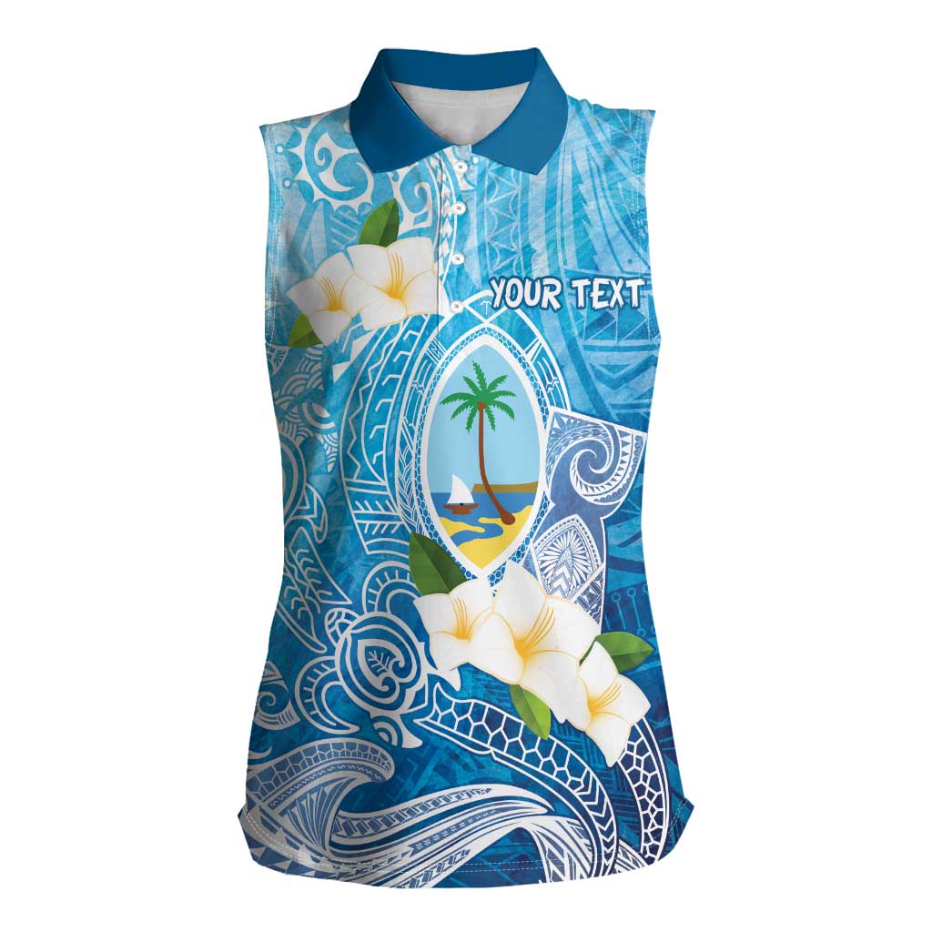 Hafa Adai Guam Chamorro Personalized Women Sleeveless Polo Shirt Ocean Blue Latte Stone with Guasali - Polynesian Pride