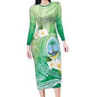 Hafa Adai Guam Chamorro Personalized Family Matching Long Sleeve Bodycon Dress and Hawaiian Shirt Summer Green Latte Stone with Guasali LT7 Mom's Dress Summer Green - Polynesian Pride