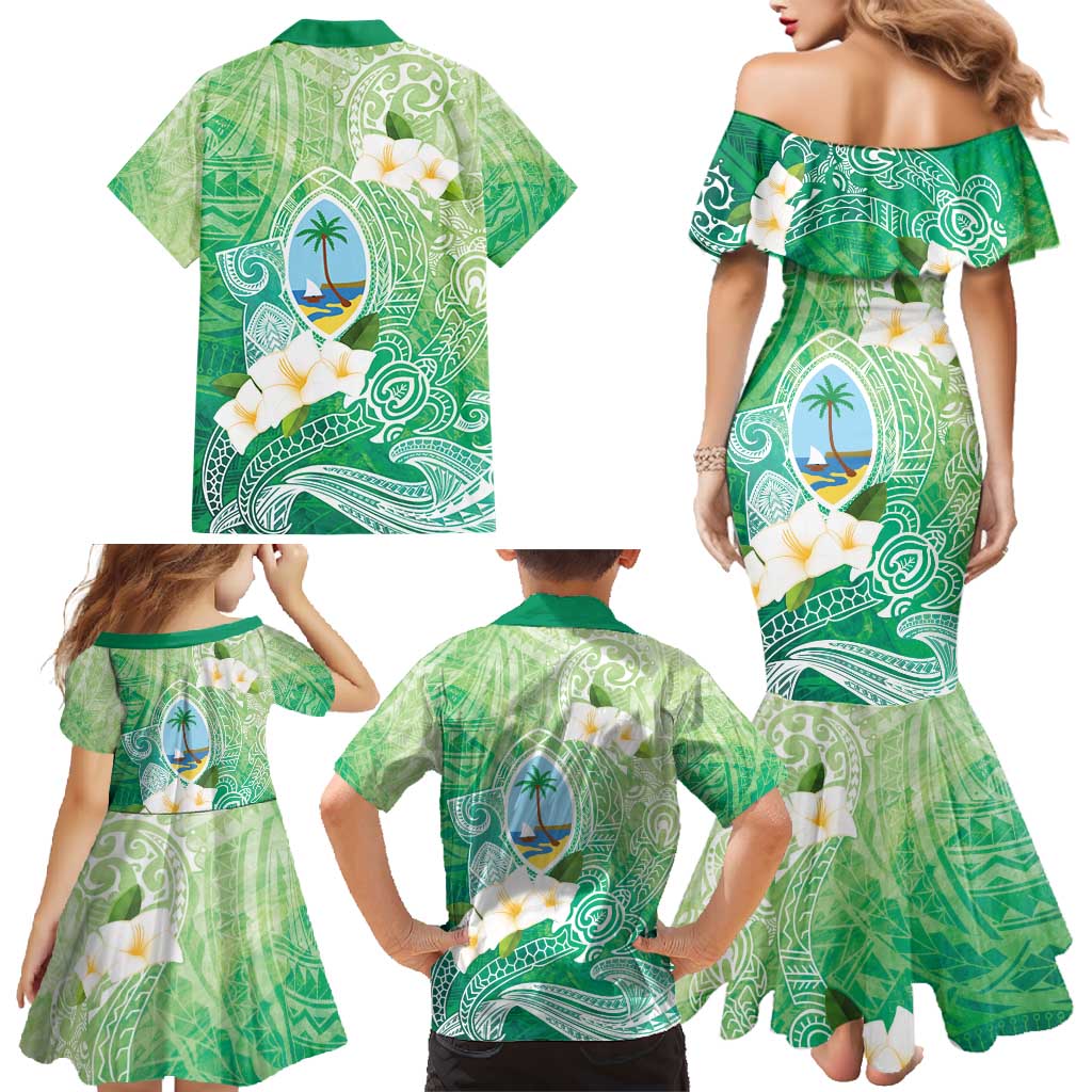Hafa Adai Guam Chamorro Personalized Family Matching Mermaid Dress and Hawaiian Shirt Summer Green Latte Stone with Guasali LT7 - Polynesian Pride