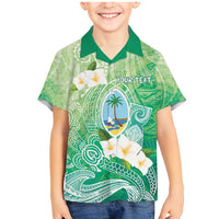 Hafa Adai Guam Chamorro Personalized Family Matching Mermaid Dress and Hawaiian Shirt Summer Green Latte Stone with Guasali LT7 Son's Shirt Summer Green - Polynesian Pride