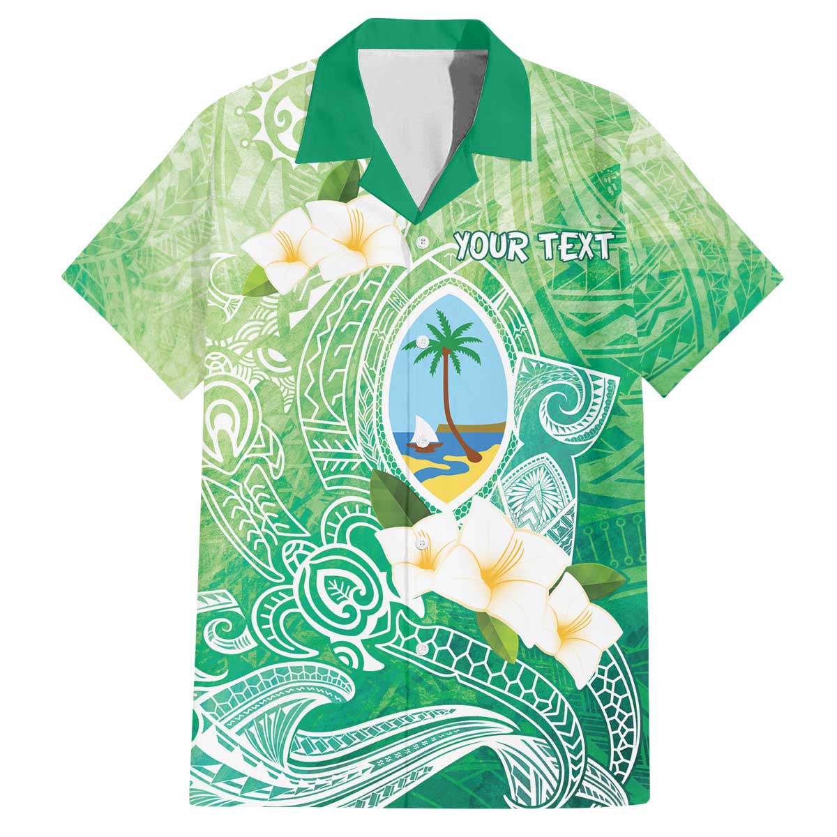 Hafa Adai Guam Chamorro Personalized Family Matching Off The Shoulder Long Sleeve Dress and Hawaiian Shirt Summer Green Latte Stone with Guasali LT7 Dad's Shirt - Short Sleeve Summer Green - Polynesian Pride