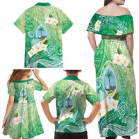Hafa Adai Guam Chamorro Personalized Family Matching Off Shoulder Maxi Dress and Hawaiian Shirt Summer Green Latte Stone with Guasali LT7 - Polynesian Pride