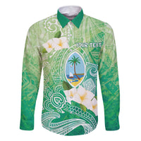 Hafa Adai Guam Chamorro Personalized Family Matching Off Shoulder Maxi Dress and Hawaiian Shirt Summer Green Latte Stone with Guasali LT7 Dad's Shirt - Long Sleeve Summer Green - Polynesian Pride
