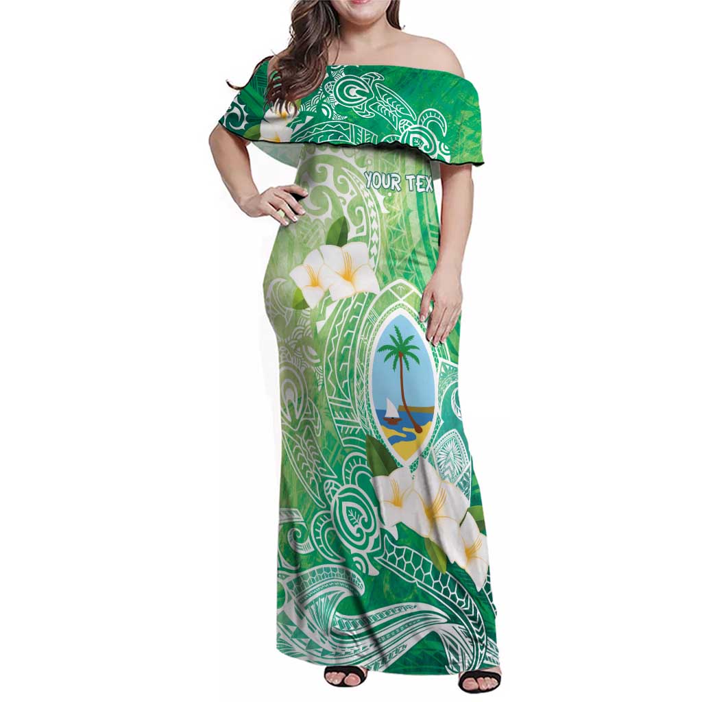 Hafa Adai Guam Chamorro Personalized Family Matching Off Shoulder Maxi Dress and Hawaiian Shirt Summer Green Latte Stone with Guasali LT7 Mom's Dress Summer Green - Polynesian Pride