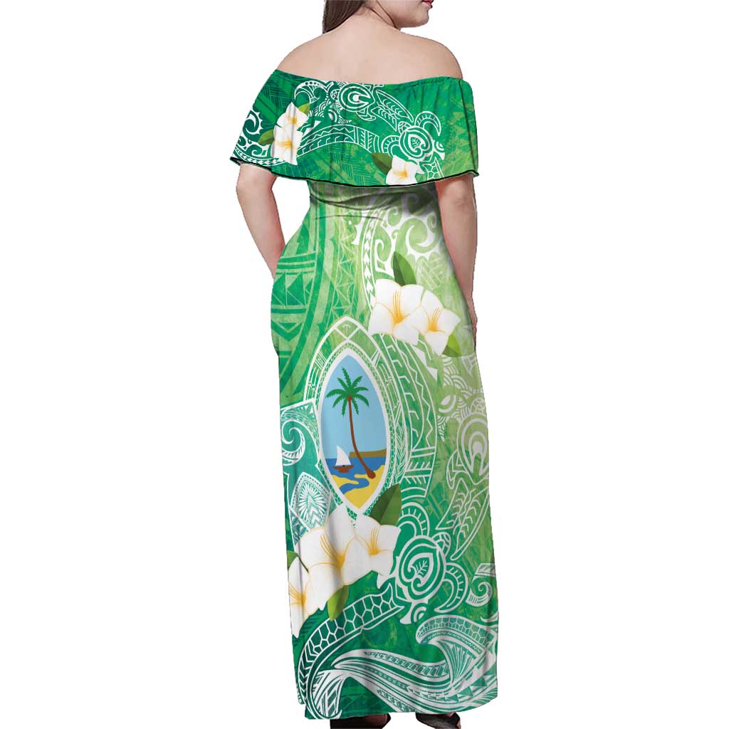 Hafa Adai Guam Chamorro Personalized Family Matching Off Shoulder Maxi Dress and Hawaiian Shirt Summer Green Latte Stone with Guasali LT7 - Polynesian Pride