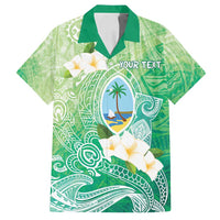 Hafa Adai Guam Chamorro Personalized Family Matching Off Shoulder Short Dress and Hawaiian Shirt Summer Green Latte Stone with Guasali LT7 Dad's Shirt - Short Sleeve Summer Green - Polynesian Pride