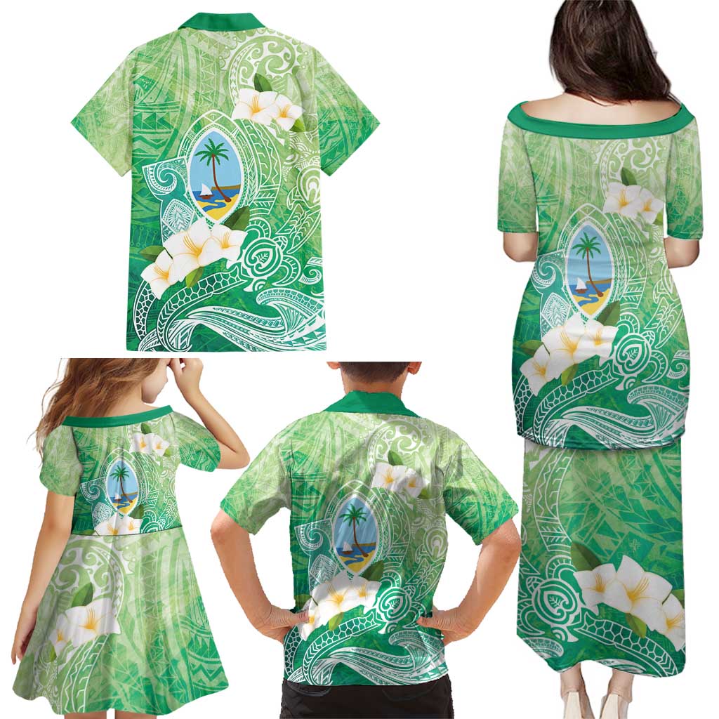 Hafa Adai Guam Chamorro Personalized Family Matching Puletasi and Hawaiian Shirt Summer Green Latte Stone with Guasali - Polynesian Pride