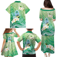 Hafa Adai Guam Chamorro Personalized Family Matching Puletasi and Hawaiian Shirt Summer Green Latte Stone with Guasali - Polynesian Pride