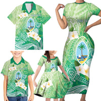 Hafa Adai Guam Chamorro Personalized Family Matching Short Sleeve Bodycon Dress and Hawaiian Shirt Summer Green Latte Stone with Guasali LT7 - Polynesian Pride