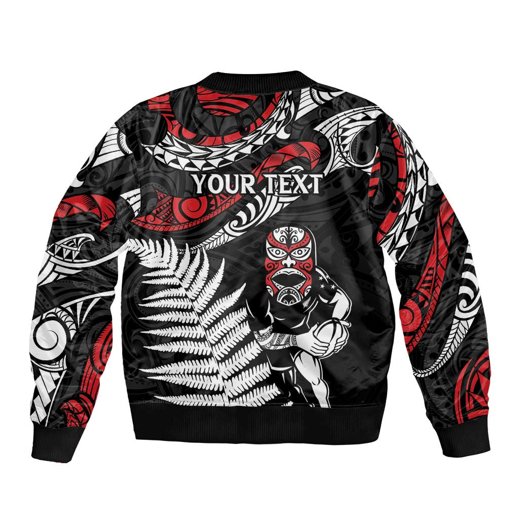 New Zealand Maori Rugby Personalised Bomber Jacket Ta Moko Silver Fern