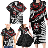 New Zealand Maori Rugby Personalised Family Matching Long Sleeve Bodycon Dress and Hawaiian Shirt Ta Moko Silver Fern LT7 - Polynesian Pride
