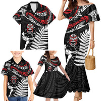 New Zealand Maori Rugby Personalised Family Matching Mermaid Dress and Hawaiian Shirt Ta Moko Silver Fern LT7 - Polynesian Pride